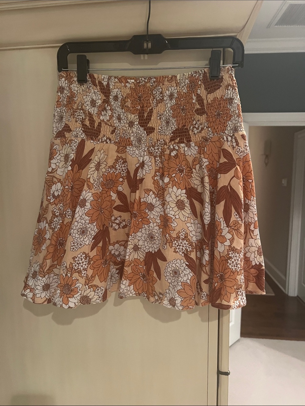 J. Crew Rust and Cream Floral Smocked Mini Skirt